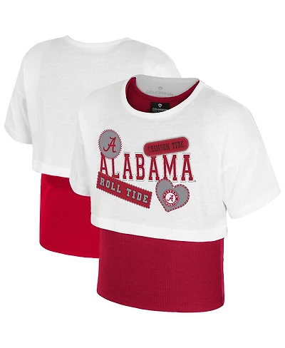 Colosseum Big Girls White Alabama Crimson Tide Gale Cropped 2Fer Top