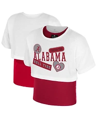 Colosseum Big Girls White Alabama Crimson Tide Gale Cropped 2Fer Top