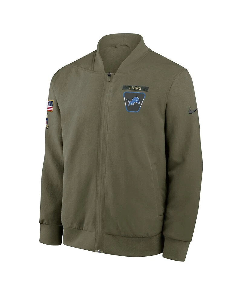 Nike Men's Olive Detroit Lions 2025 Salute to Service Sideline Full-Zip Bomber Jacket