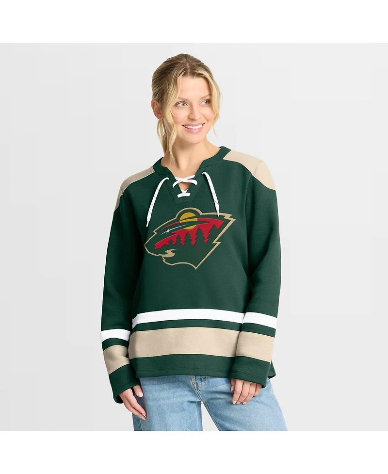 Fanatics Women's Green Minnesota Wild Icing Long Sleeve Lace Up Sweatshirt
