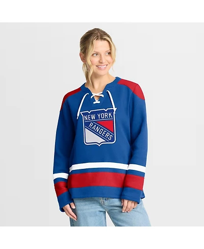 Fanatics Women's Blue New York Rangers Icing Long Sleeve Lace Up Sweatshirt