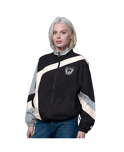 Starter Women's Black/Silver Las Vegas Raiders 1st Quarter Full-Zip Windbreaker Jacket