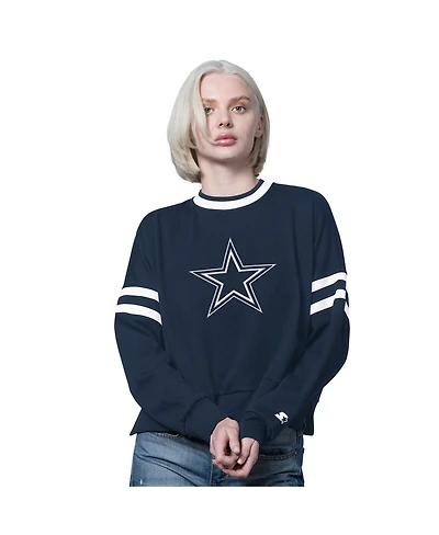 Starter Women's Navy Dallas Cowboys Rally Drop Shoulder Cropped Sweatshirt
