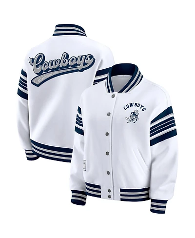 Wear by Erin Andrews Women's White Dallas Cowboys Plus Full-Snap Fleece Sweatshirt Jacket