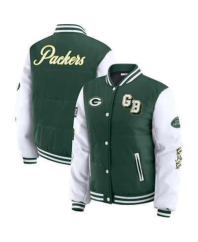 Wear by Erin Andrews Women's Green Bay Packers Varsity Full-Snap Puffer Jacket