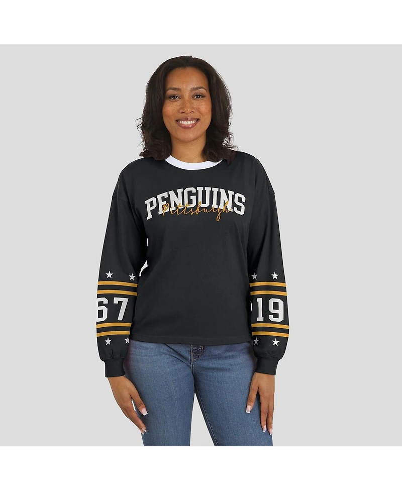 Wear by Erin Andrews Women's Black Pittsburgh Penguins Long-Sleeve Sport T-Shirt