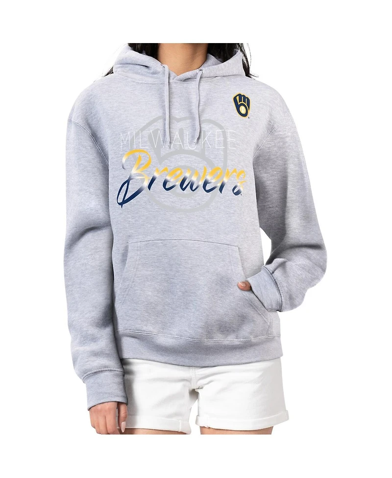 G-iii 4Her by Carl Banks Women's Heather Gray Milwaukee Brewers Shadow Logo Graphic Pullover Hoodie