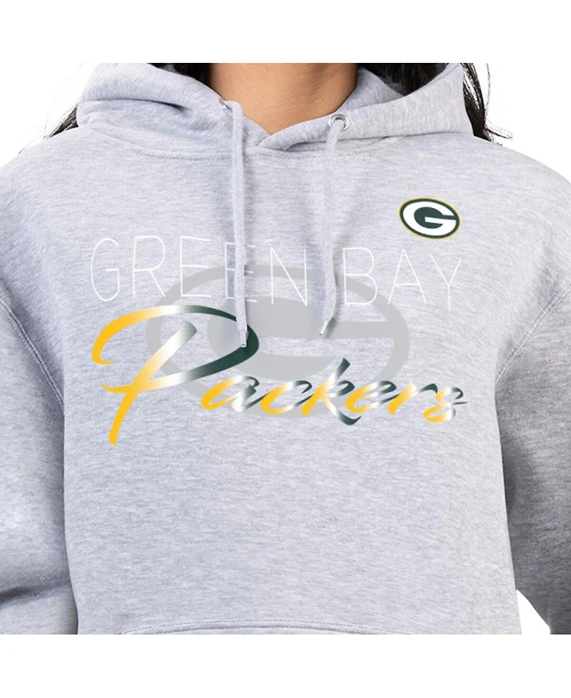 G-iii 4Her by Carl Banks Women's Gray Green Bay Packers Shadow Logo Fleece Pullover Hoodie