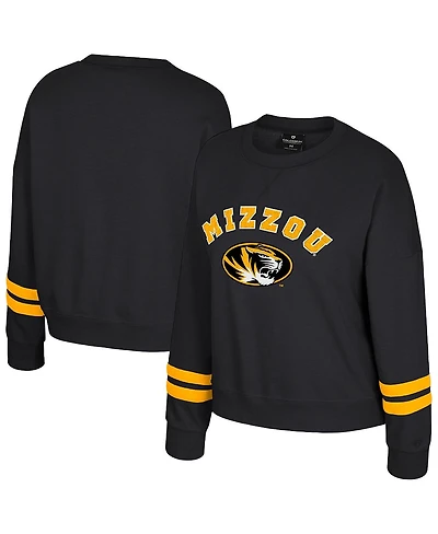 Colosseum Women's Black Missouri Tigers Splashy Crewneck Fleece Sweatshirt