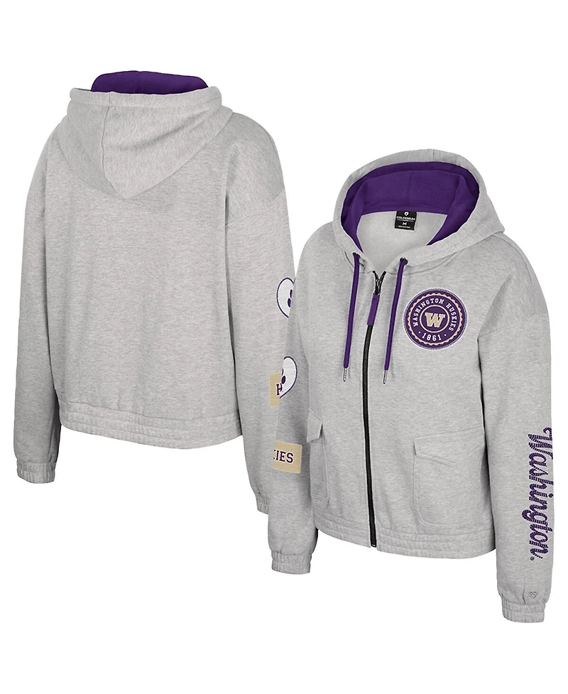 Colosseum Women's Gray Washington Huskies Alfie Full-Zip Hoodie Jacket
