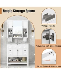 Casainc 36'' Bathroom Vanity with Top Sink, Mirror Cabinet with Towel Bar, 2 Doors & 6 Drawers
