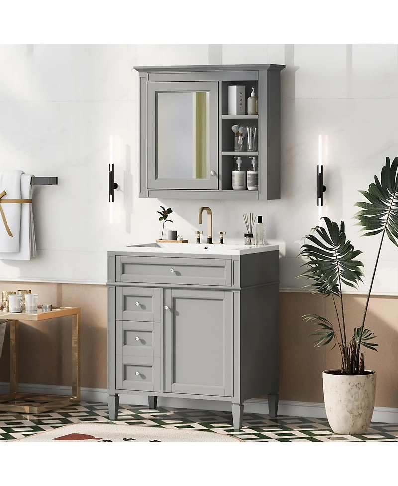 Casainc 30'' Bathroom Vanity with Top Sink, Mirror Cabinet