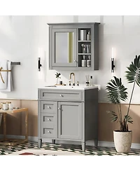 Casainc 30'' Bathroom Vanity with Top Sink, Mirror Cabinet