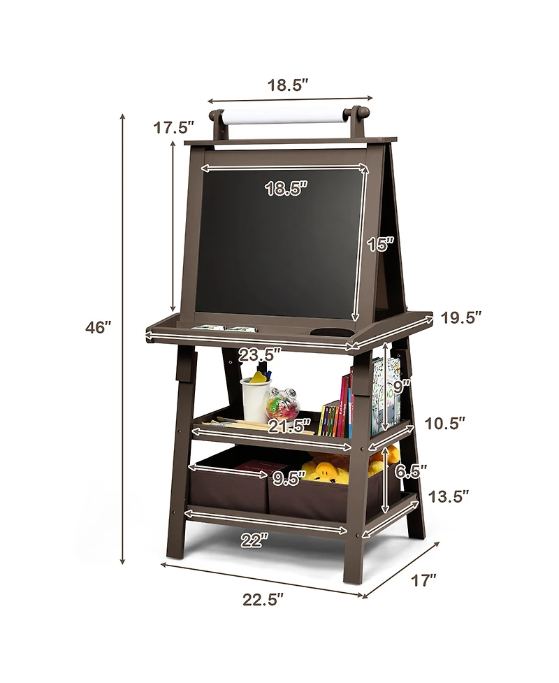 Kids Art Easel Double Sided Chalkboard Magnetic Whiteboard with Storage Tray