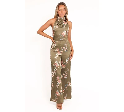Petal and Pup Women's Holly Halterneck Jumpsuit - Olive Floral