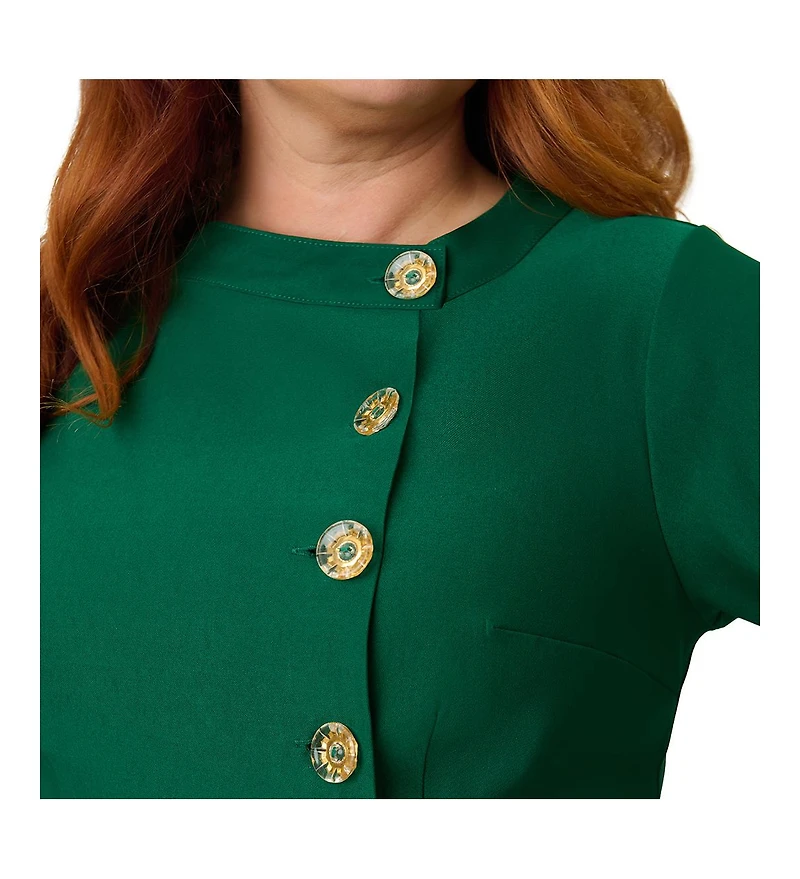 Unique Vintage Plus 1950s Contrast Button Swing Dress