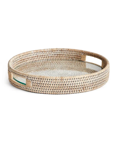 Napa Home & Garden 12.75" Burma Rattan Whitewash Round Natural Woven Wicker Serving Tray