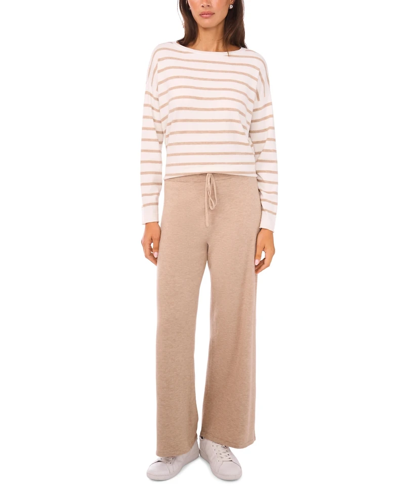 Vince Camuto Women's Stripe Rolled Edge Long Sleeves Sweater