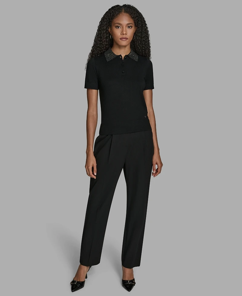 Bcbg Women's Short Sleeve Collared Neck Top