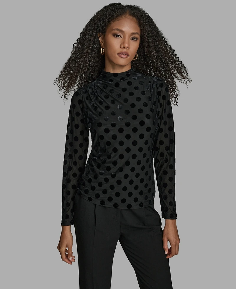 Bcbg Women's Polka Dot Print Long Sleeve Blouse