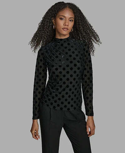 Bcbg Women's Polka Dot Print Long Sleeve Blouse
