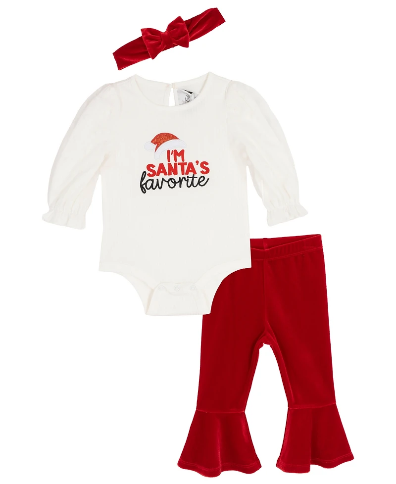 Rare Editions Baby Girls 3-Piece Bodysuit and Leggings with Headband Set