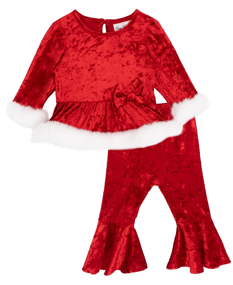 Rare Editions Baby Girls 2-Piece Crushed Velvet Top and Leggings Set