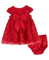 Rare Editions Baby Girls 2-Piece Sequin Soutache Mesh Dress and Diaper Cover Set