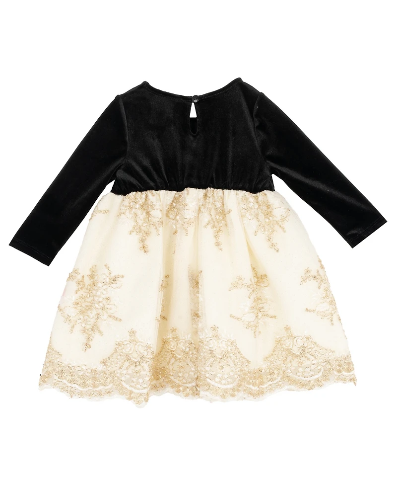 Rare Editions Baby Girls 2-Piece Velvet Long Sleeves Bodice Dress and Diaper Cover Set