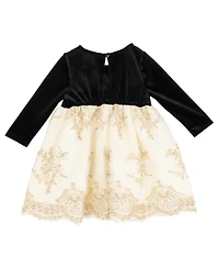 Rare Editions Baby Girls 2-Piece Velvet Long Sleeves Bodice Dress and Diaper Cover Set