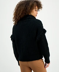 I.n.c. International Concepts Petite Fringe-Trim Cable Knit Turtleneck Sweater, Macy's Exclusive