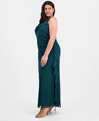Alex Evenings Plus Cowlneck Ruched Glitter Gown