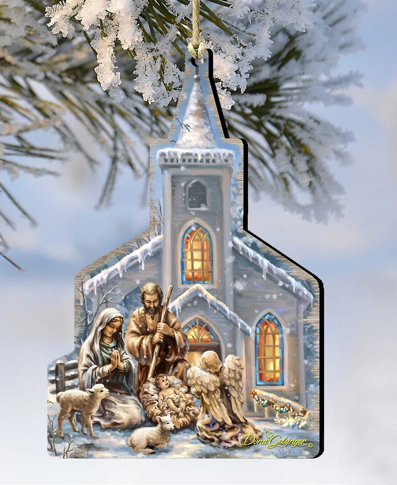 Designocracy Nativity Chapel Wood Christmas Ornament