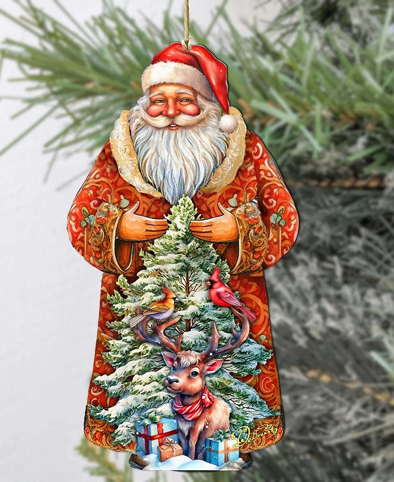 Designocracy Santa with Forest Friends Wooden Ornament