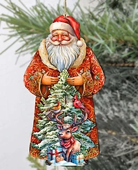 Designocracy Santa with Forest Friends Wooden Ornament