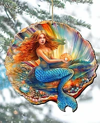Designocracy Mermaid in the Shell Christmas Ornament
