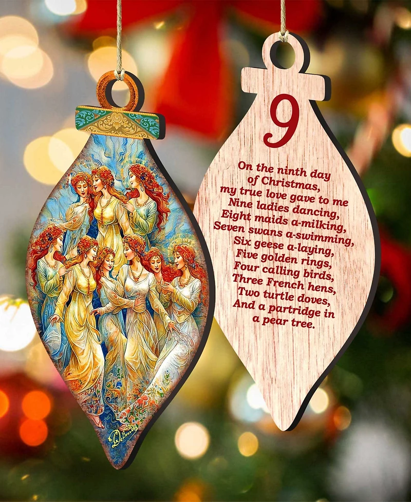 Designocracy 12 Days of Christmas Wood Ornaments, Set 12
