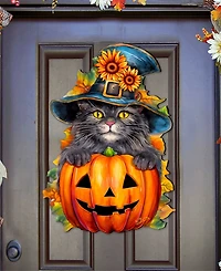 Designocracy Black Cat Pumpkin Holiday Door Decor