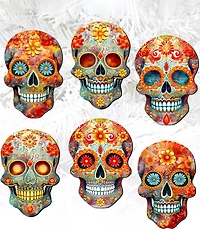 Designocracy Sugar Skulls Wood Clip-on Ornaments, Set of 6