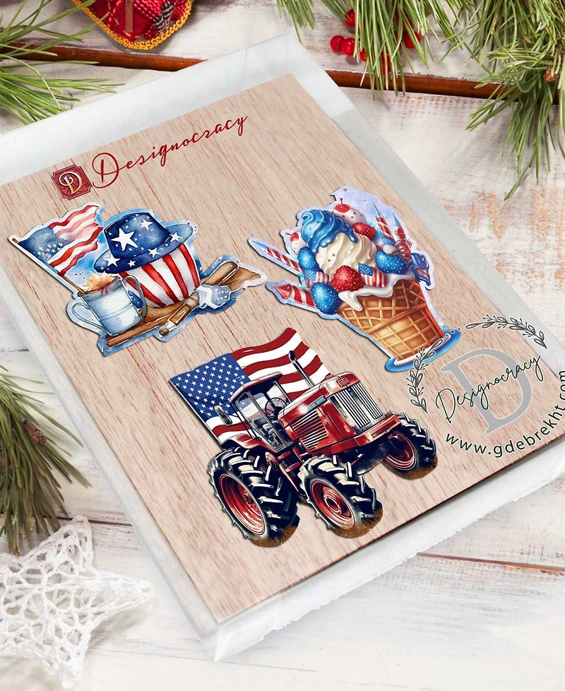 Designocracy American Farmhouse Wooden Ornaments, Set of 3