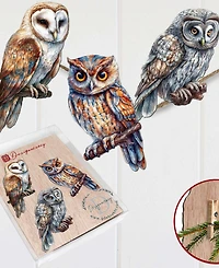Designocracy Night Owls Wood Clip-on Ornaments, Set of 3