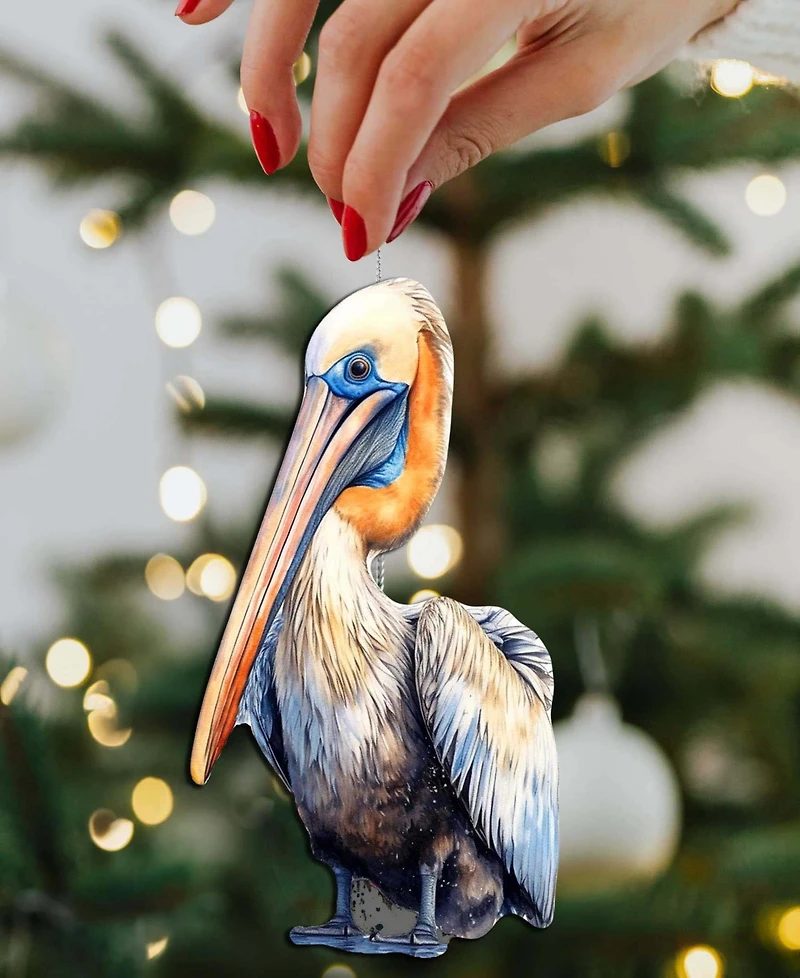 Designocracy Pelicans Christmas Wooden Ornaments, Set of 3