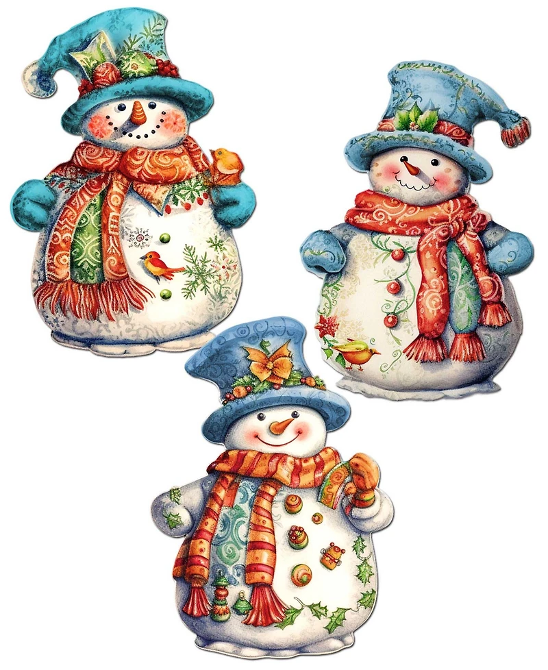 Designocracy Snowman Wooden Clip-on Ornaments, Set of 3