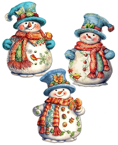 Designocracy Snowman Wooden Clip-on Ornaments, Set of 3