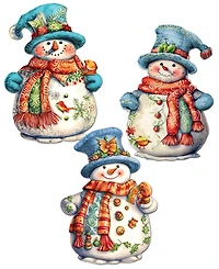 Designocracy Snowman Wooden Clip-on Ornaments, Set of 3