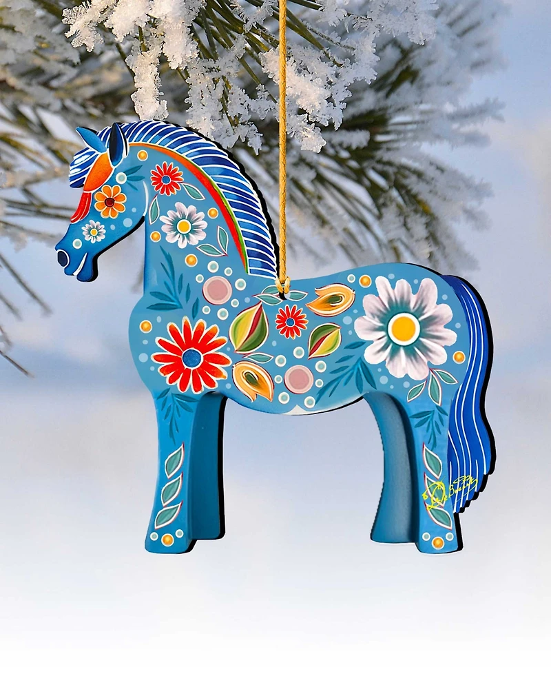 Designocracy Danish Horse Christmas Wooden Ornament