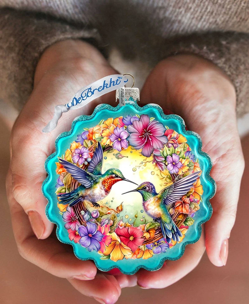 G.Debrekht Hummingbirds Wreath Glass Christmas Ornament