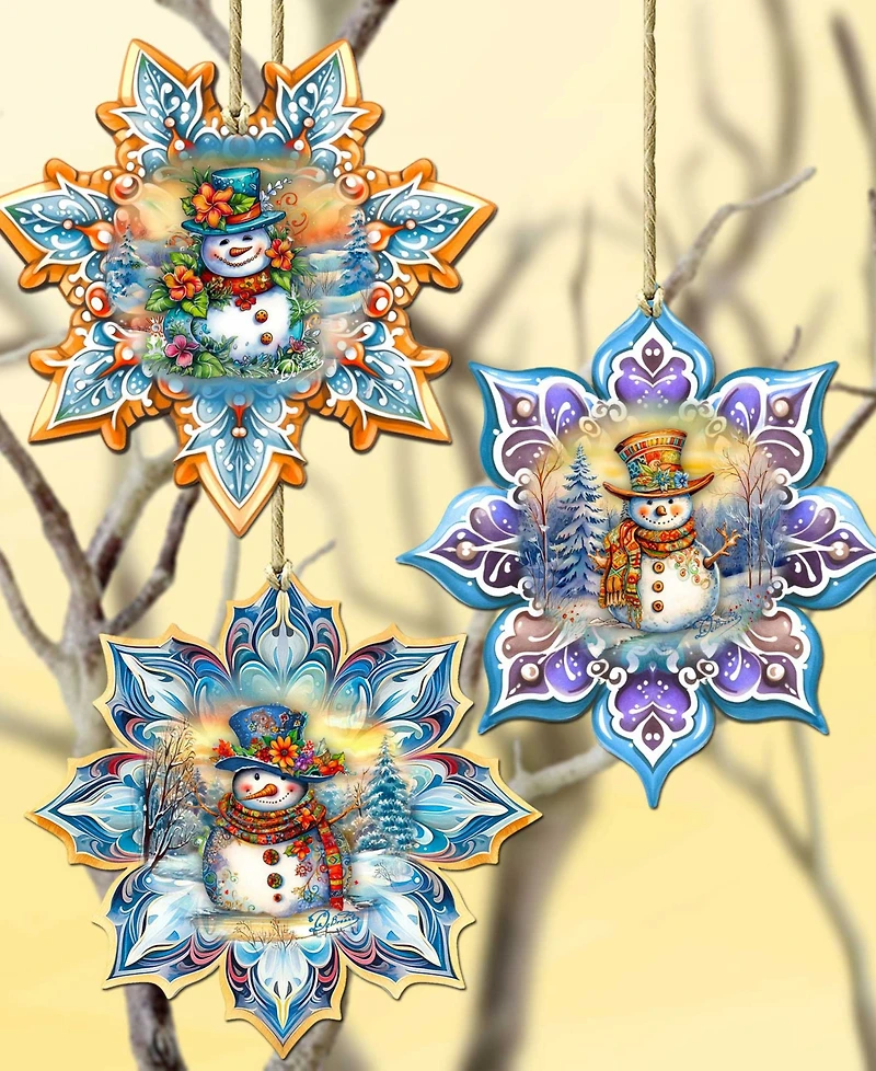 Designocracy Happy Snowman Snowflake Ornaments, Set 3
