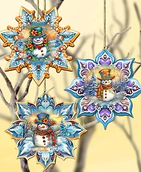 Designocracy Happy Snowman Snowflake Ornaments, Set 3