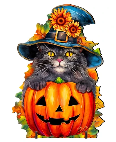 Designocracy Black Cat with Pumpkin Outdoor Decor